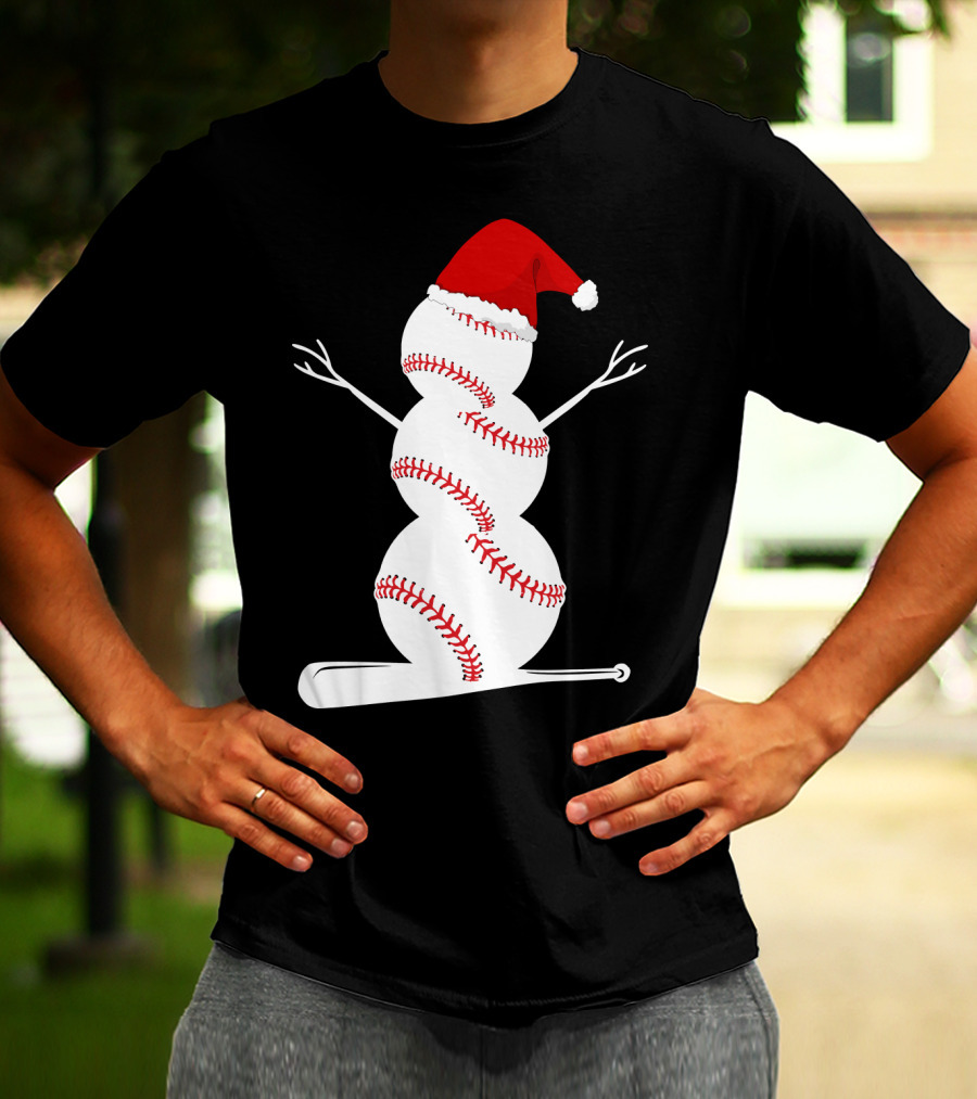 Baseball Snowman Santa Hat Bat Christmas BA01 T-Shirt