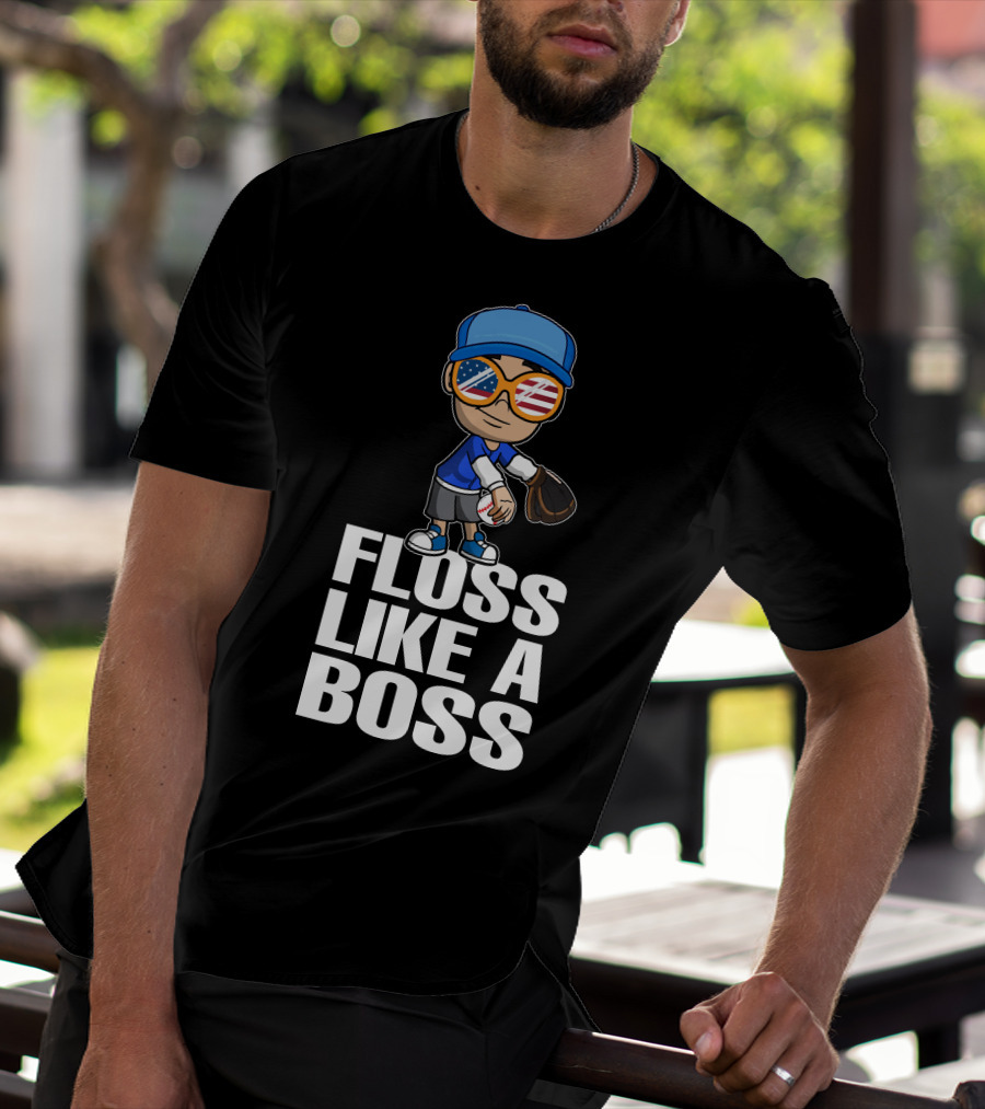 Floss Like A Boss Baseball Player American Flag Sunglasses T-Shirt