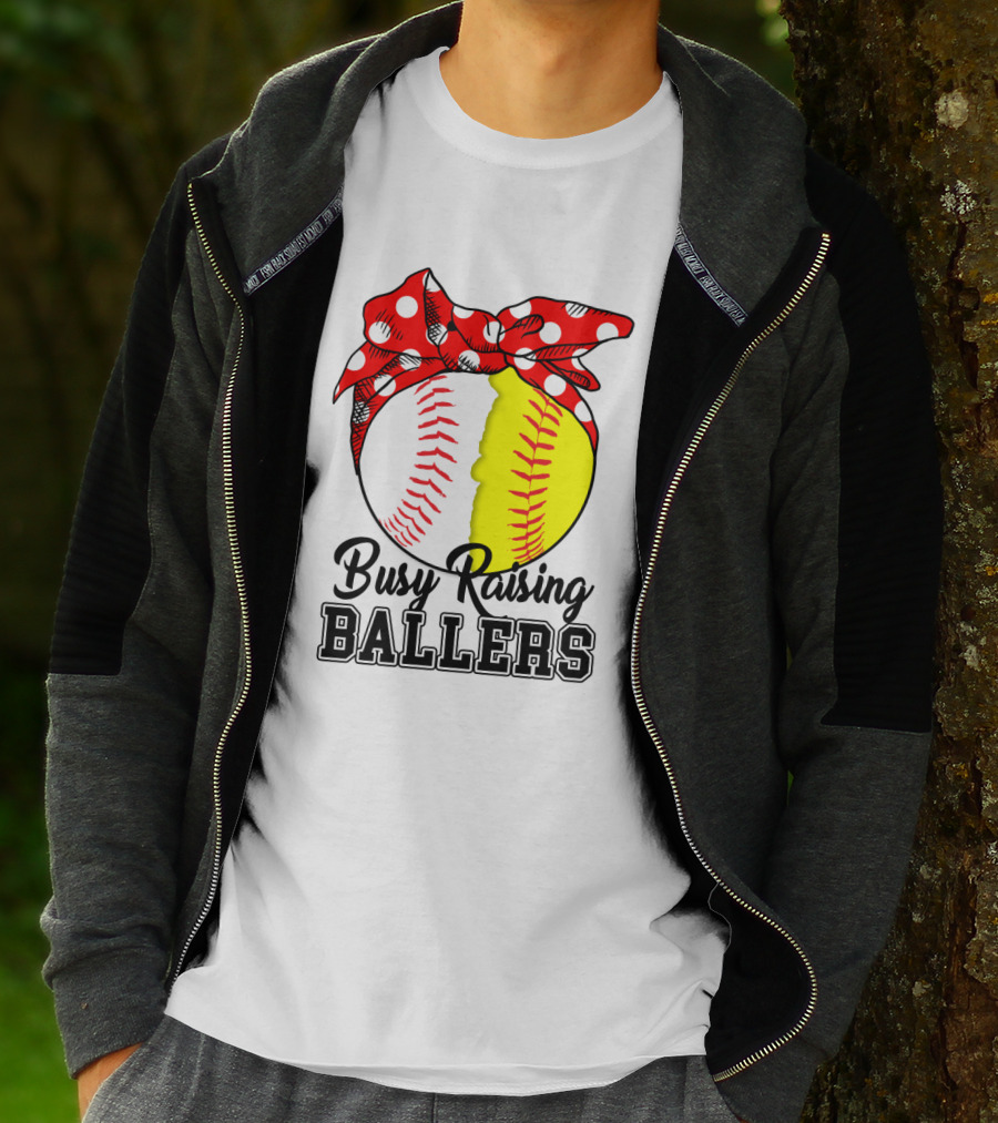 Busy Raising BALLERS Softball Baseball Polka Dot Bandana T-Shirt