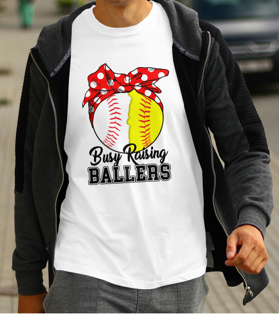 Busy Raising BALLERS Softball Baseball Polka Dot Bandana T-Shirt