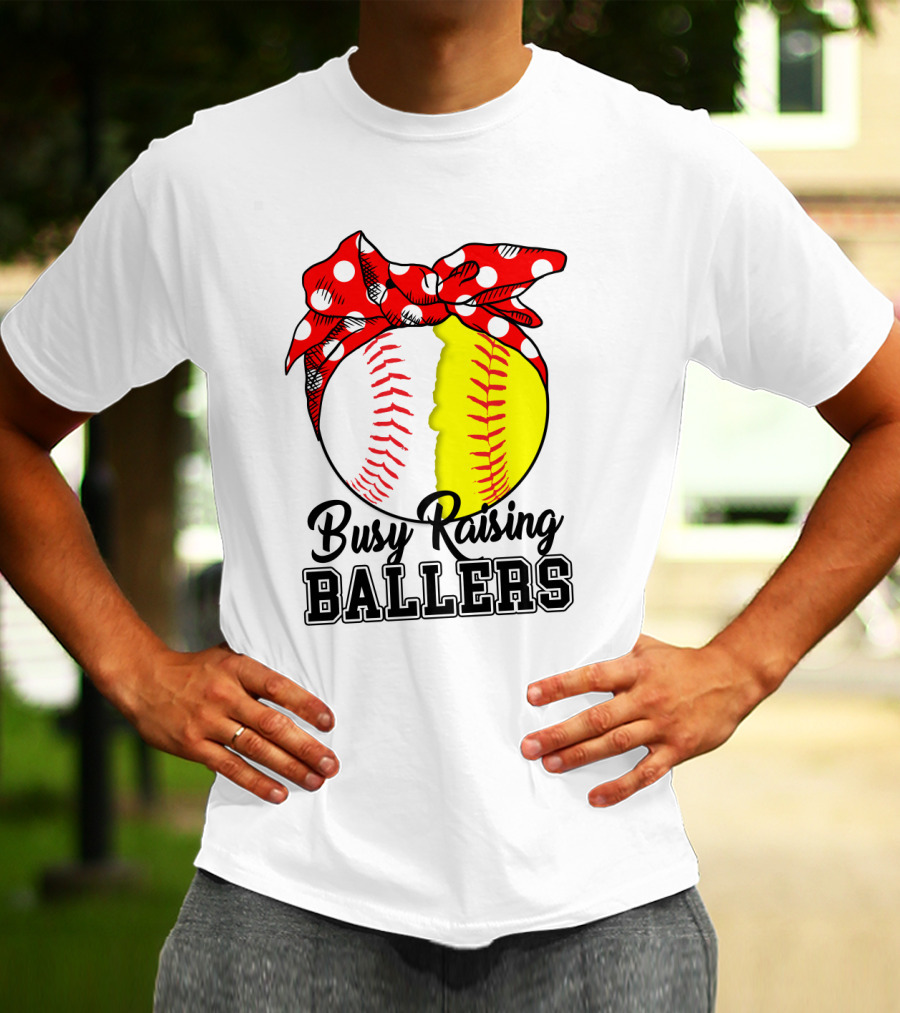 Busy Raising BALLERS Softball Baseball Polka Dot Bandana T-Shirt