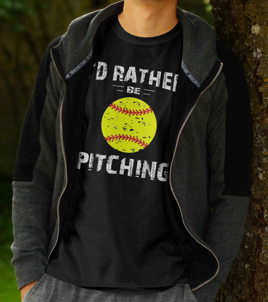 I'd Rather Be Pitching Softball Yellow Ball T-Shirt