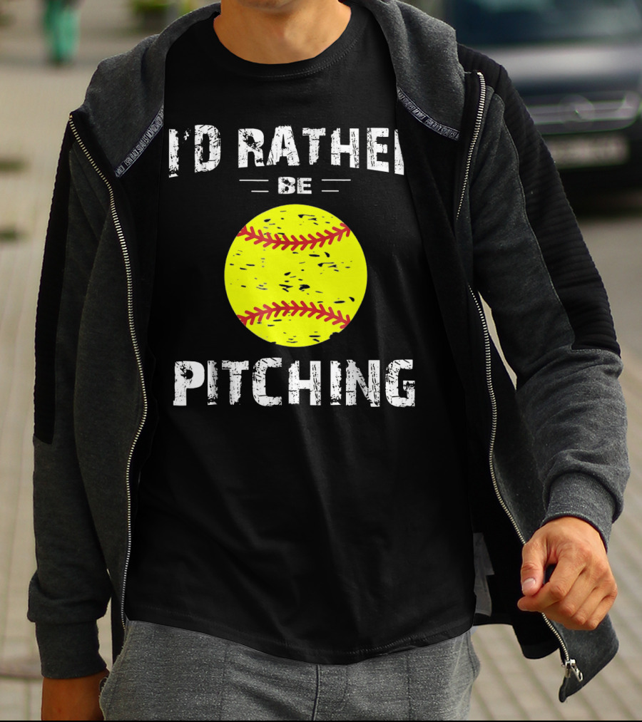 I'd Rather Be Pitching Softball Yellow Ball T-Shirt