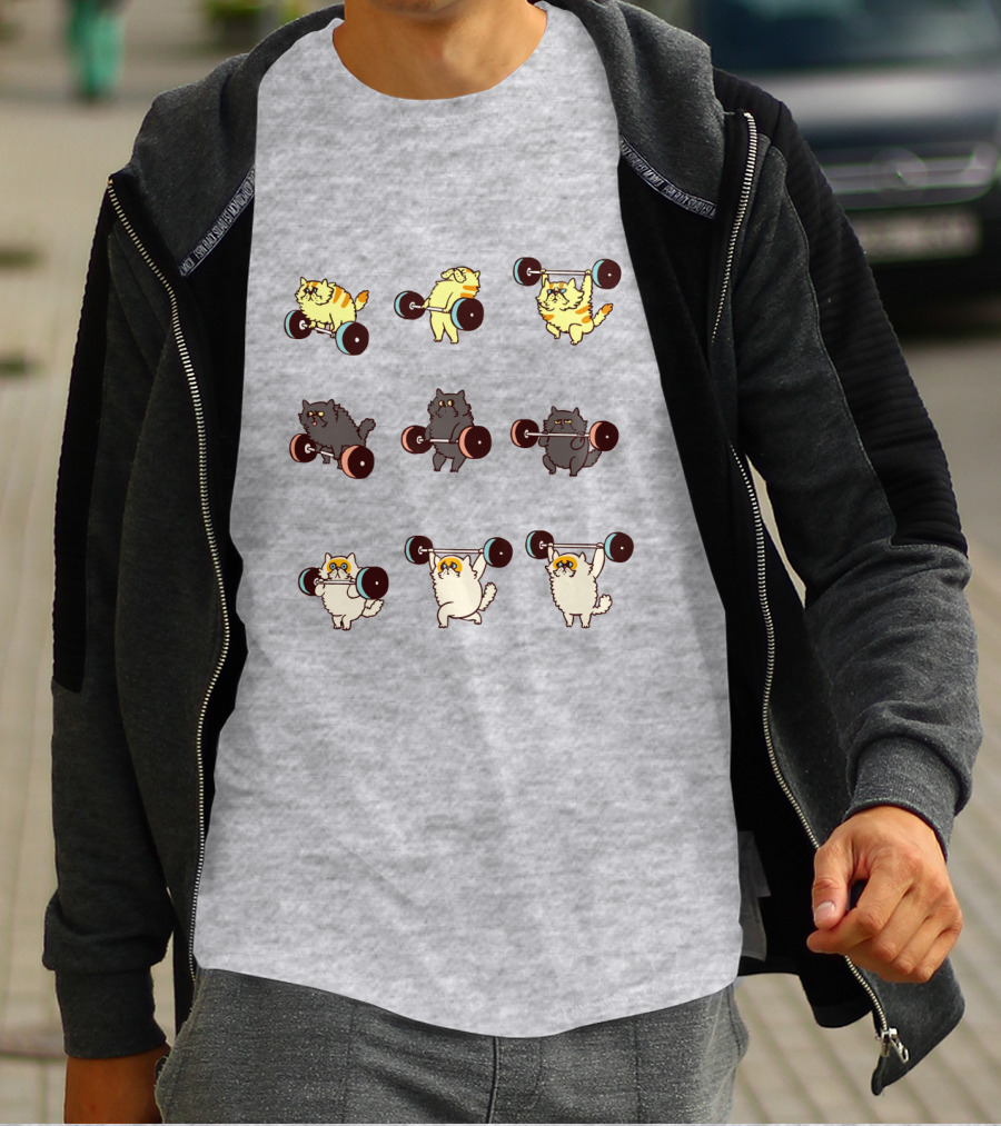 Weight Lifting Cats With Barbells Fitness Humor T-Shirt