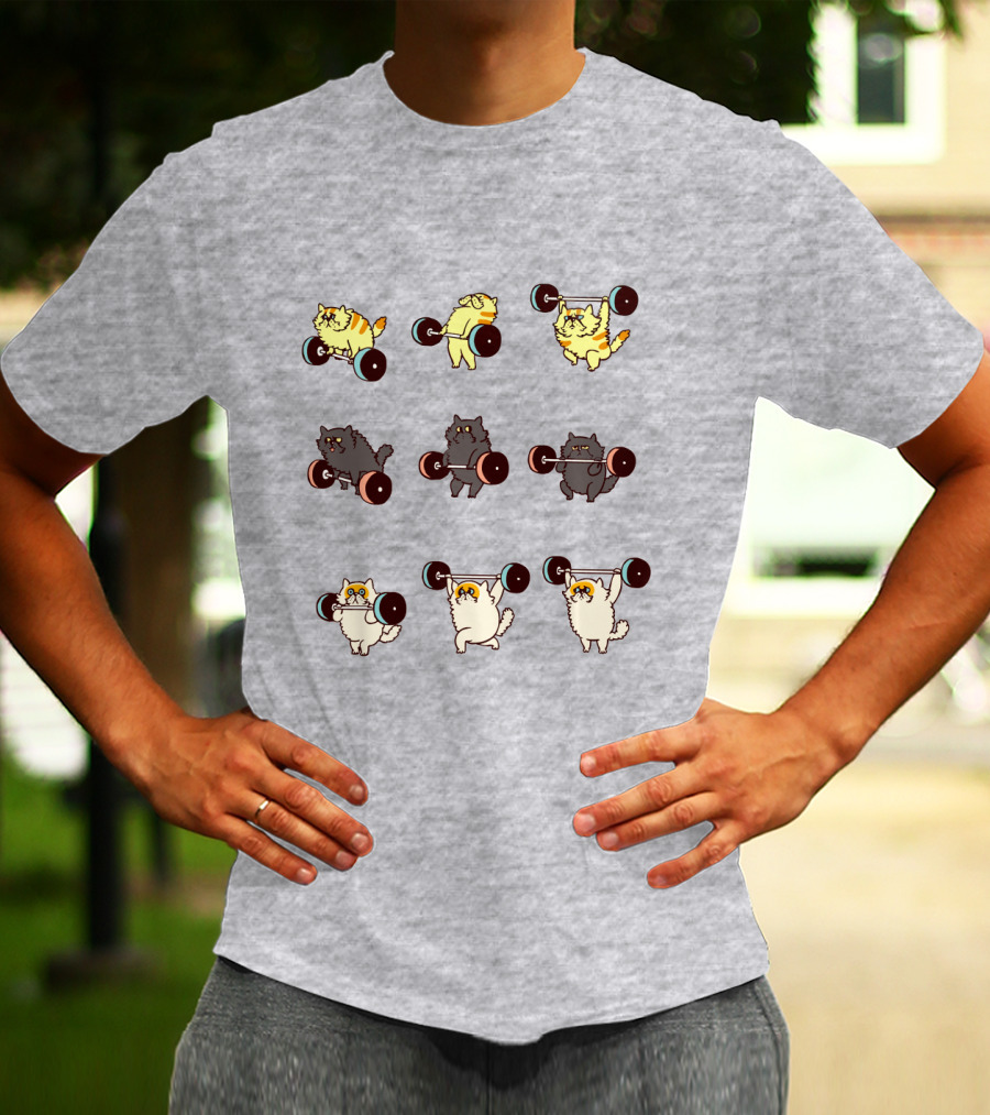 Weight Lifting Cats With Barbells Fitness Humor T-Shirt