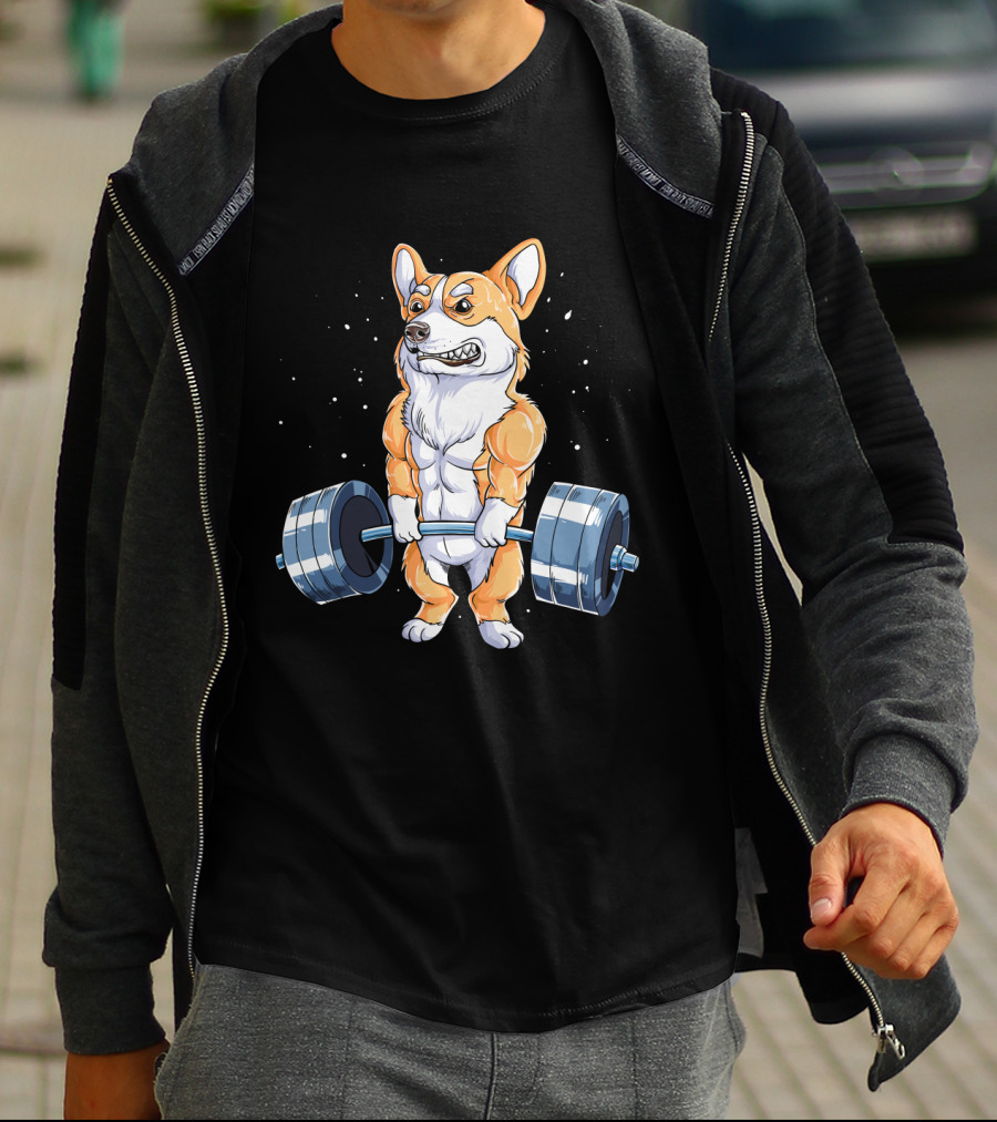 Weight Lifting Corgi Strong Muscular Pet Lifting Weights T-Shirt