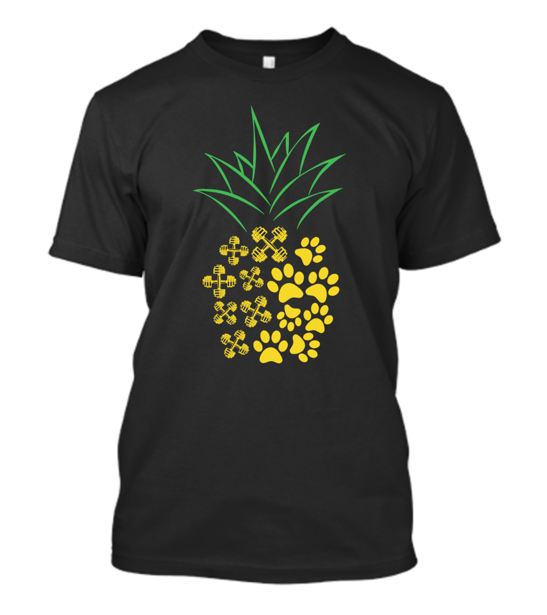 Weight Lifting Pineapple With Dumbbells And Paw Prints T-Shirt
