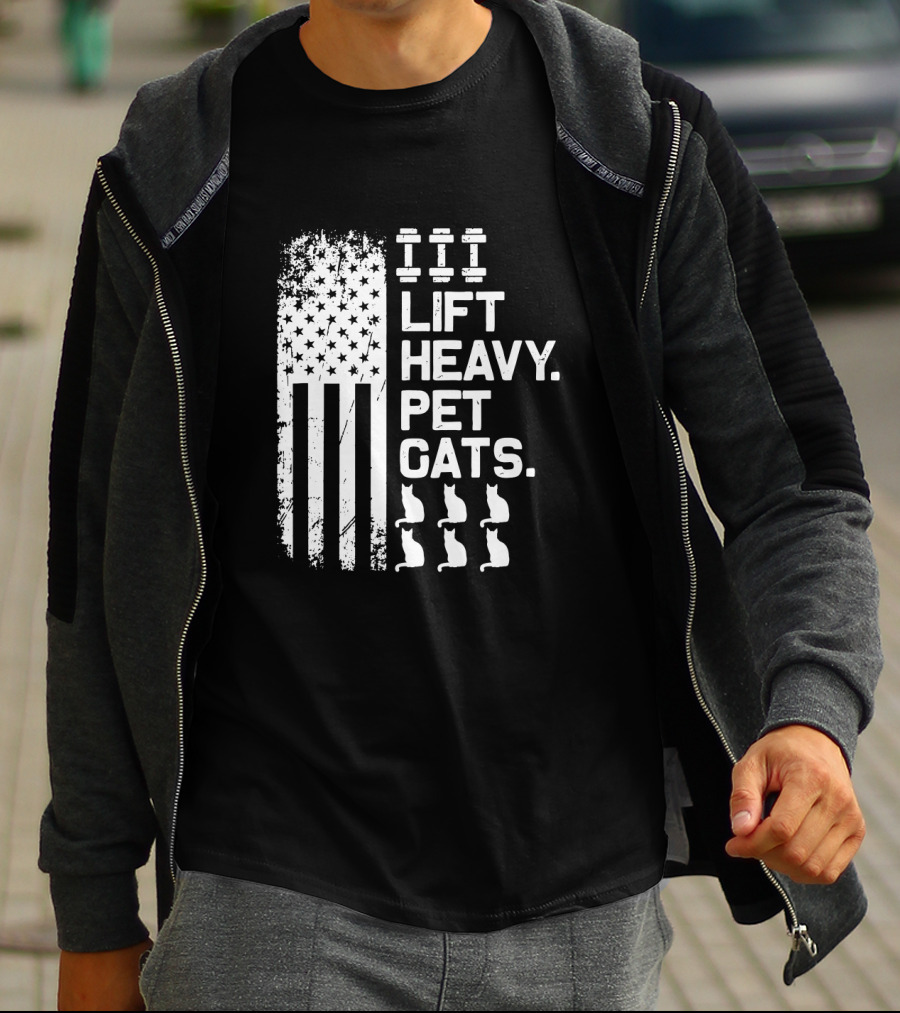Lift Heavy Pet Cats American Flag Weights Cats T-Shirt