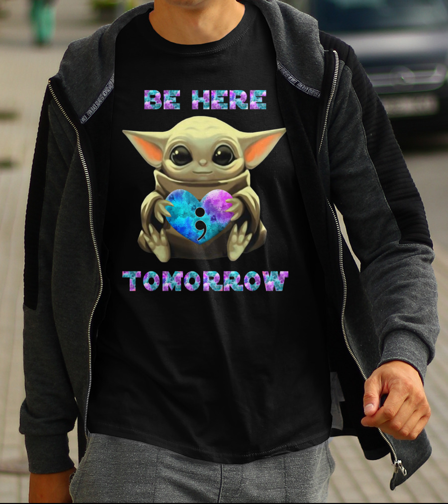 Be Here Tomorrow Semicolon Baby Alien Holding Heart T-Shirt