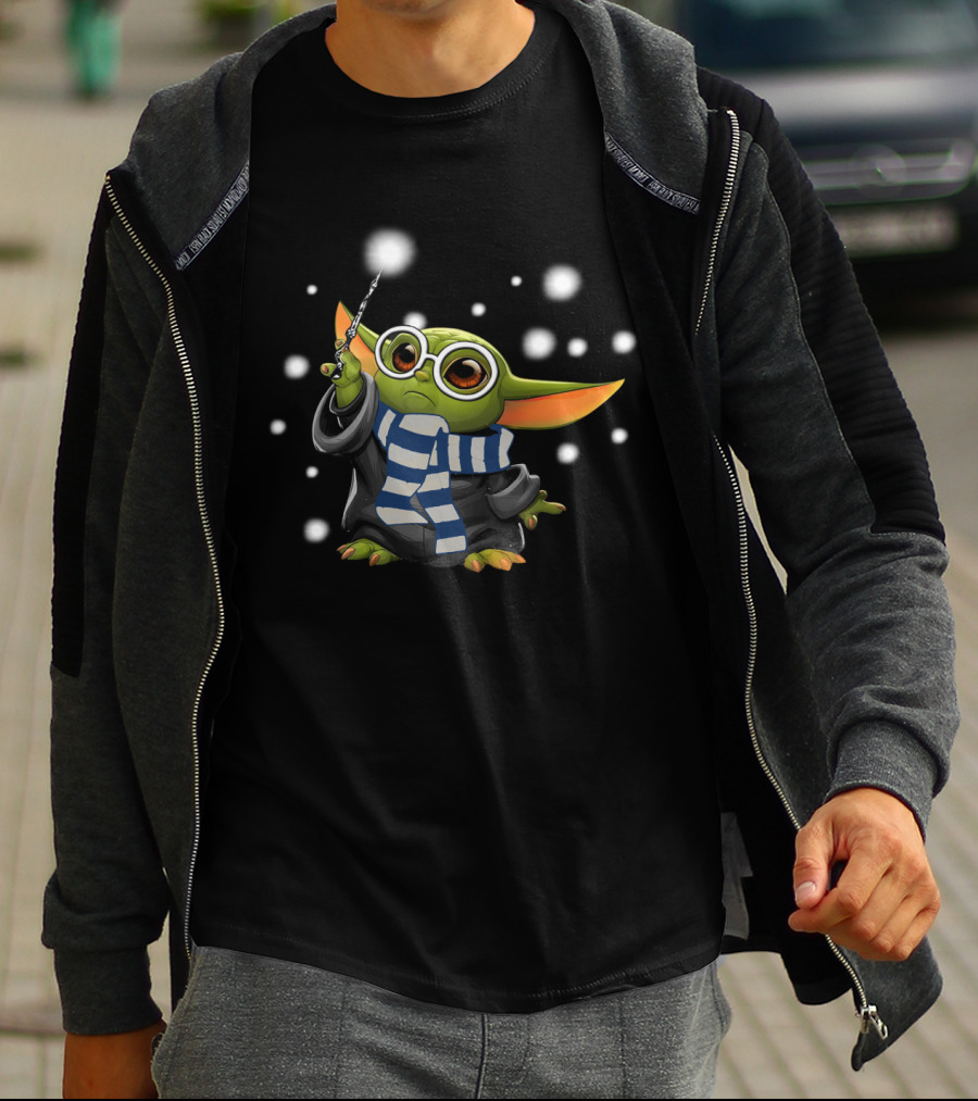 Ravenclaw Baby Yoda Wizard Scarf Wand Magic T-Shirt