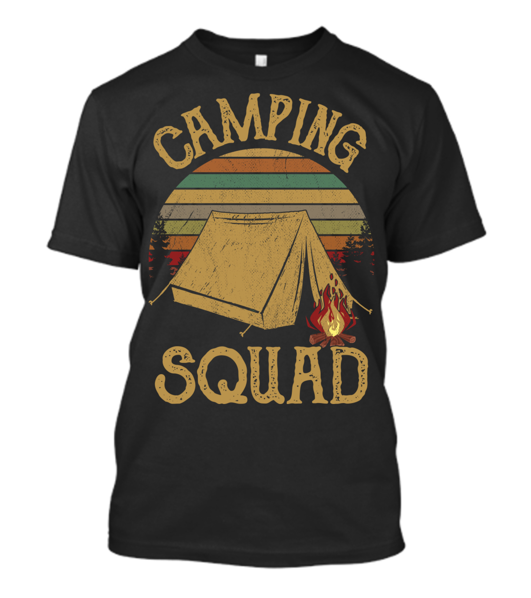 CAMPING SQUAD Vintage Campfire Tent Retro Sunset T-Shirt