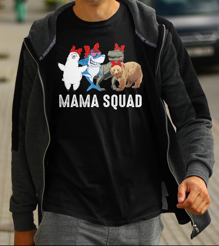 Mama Squad Llama Shark T-Rex Bear Red Bandana T-Shirt