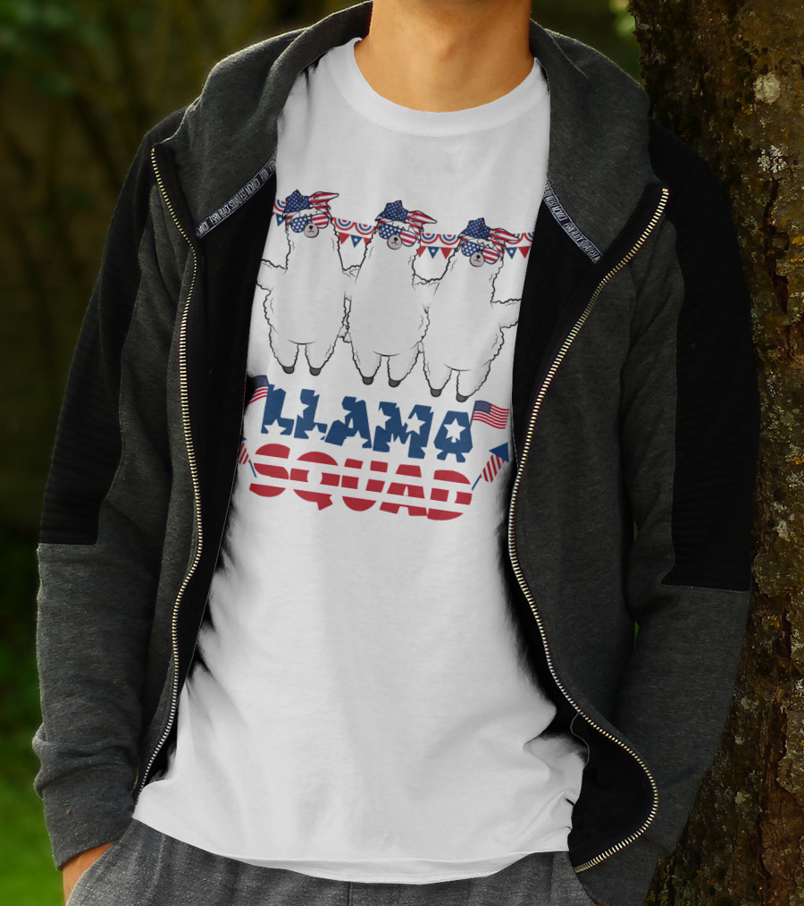 Llama Squad American Flag Bandana And Sunglasses T-Shirt