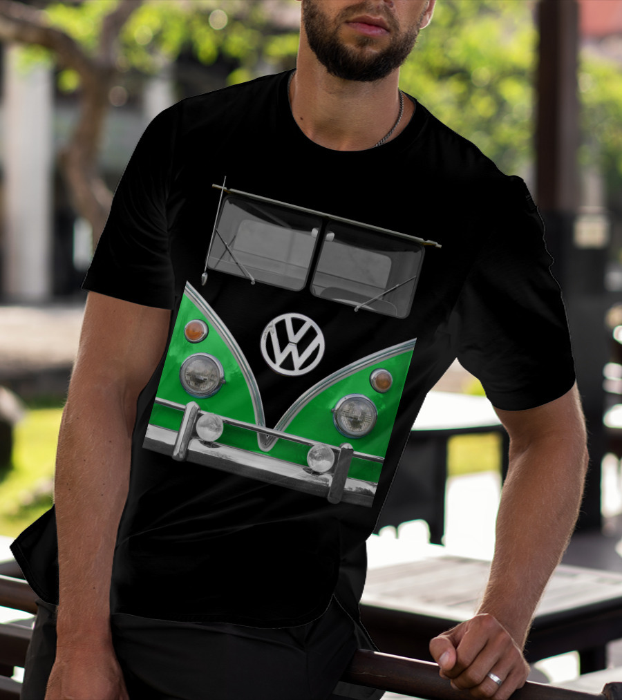 Volkswagen Bus Front Green Black T-Shirt