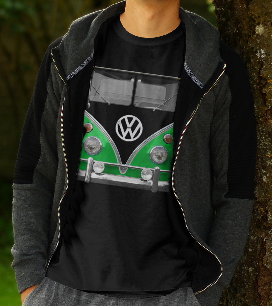 Volkswagen Bus Front Green Black T-Shirt