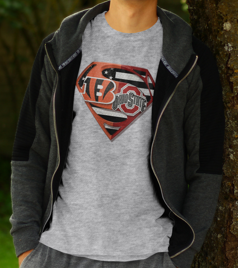 Superman Bengals Ohio State Logo American Flag T-Shirt