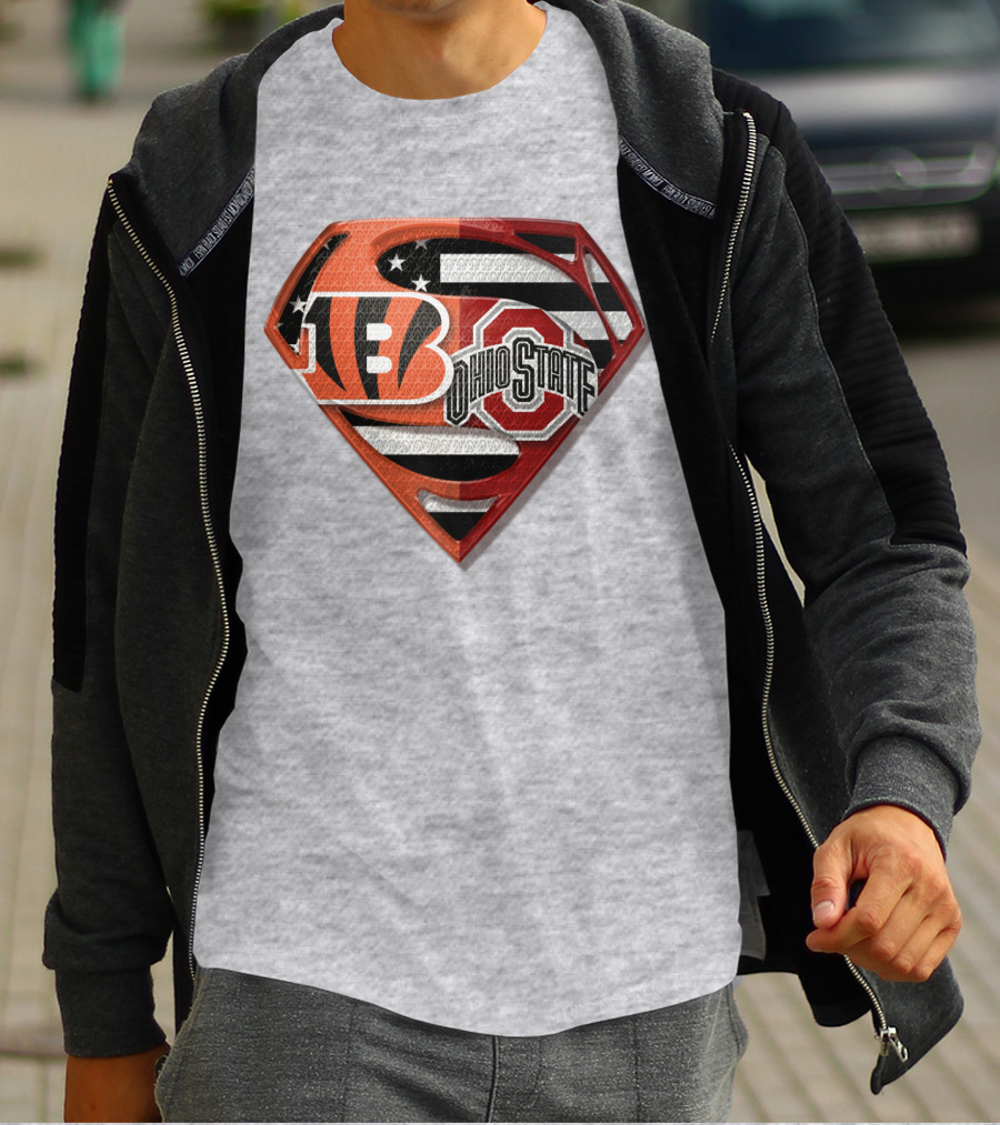 Superman Bengals Ohio State Logo American Flag T-Shirt
