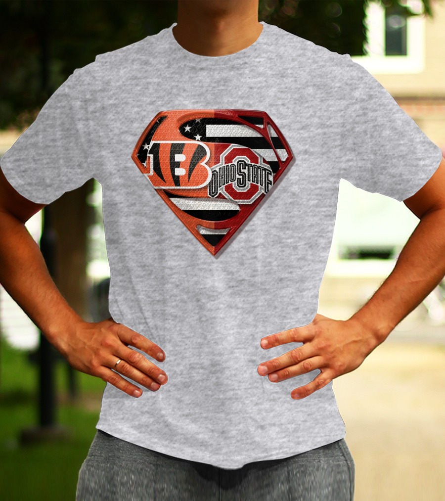 Superman Bengals Ohio State Logo American Flag T-Shirt