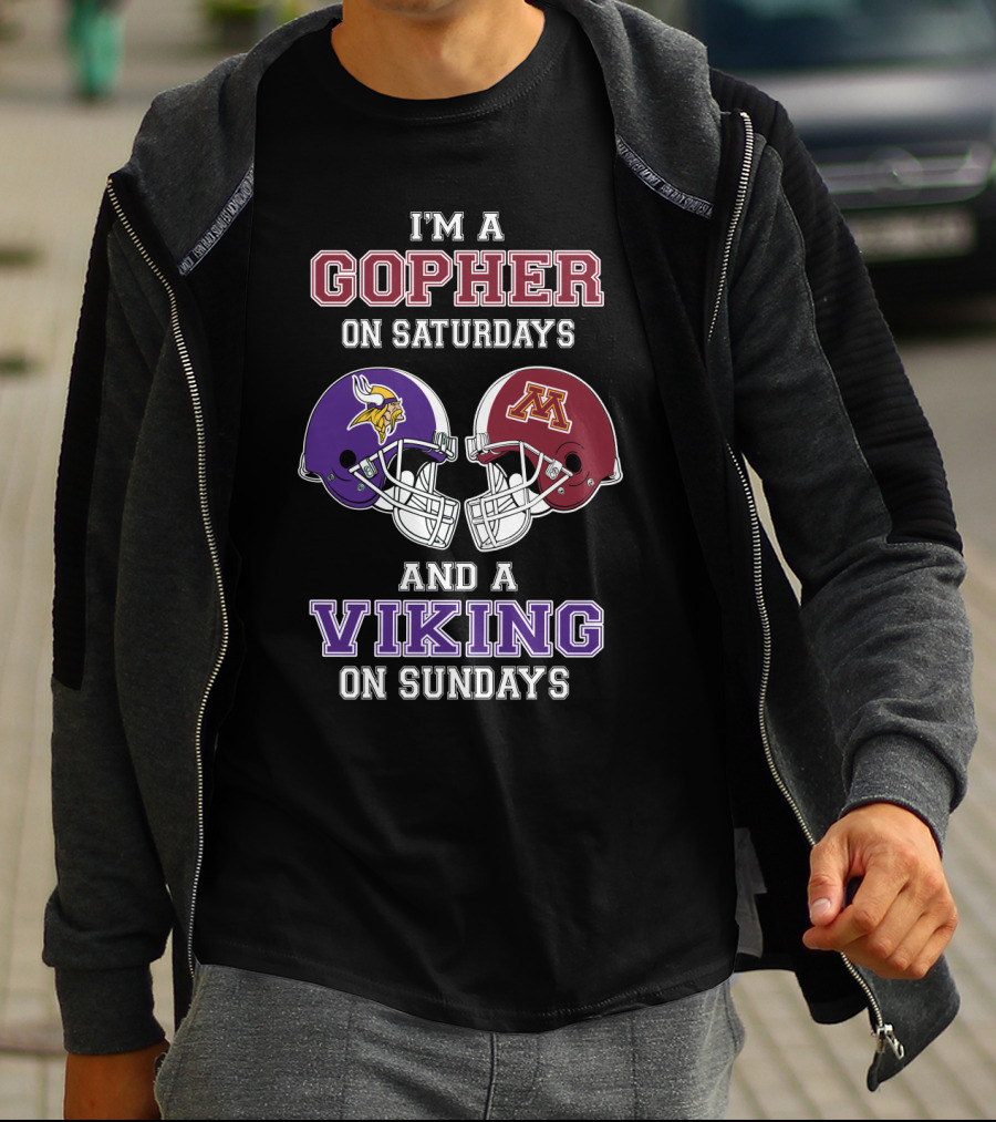 Gopher On Saturdays Viking On Sundays Football Helmets T-Shirt