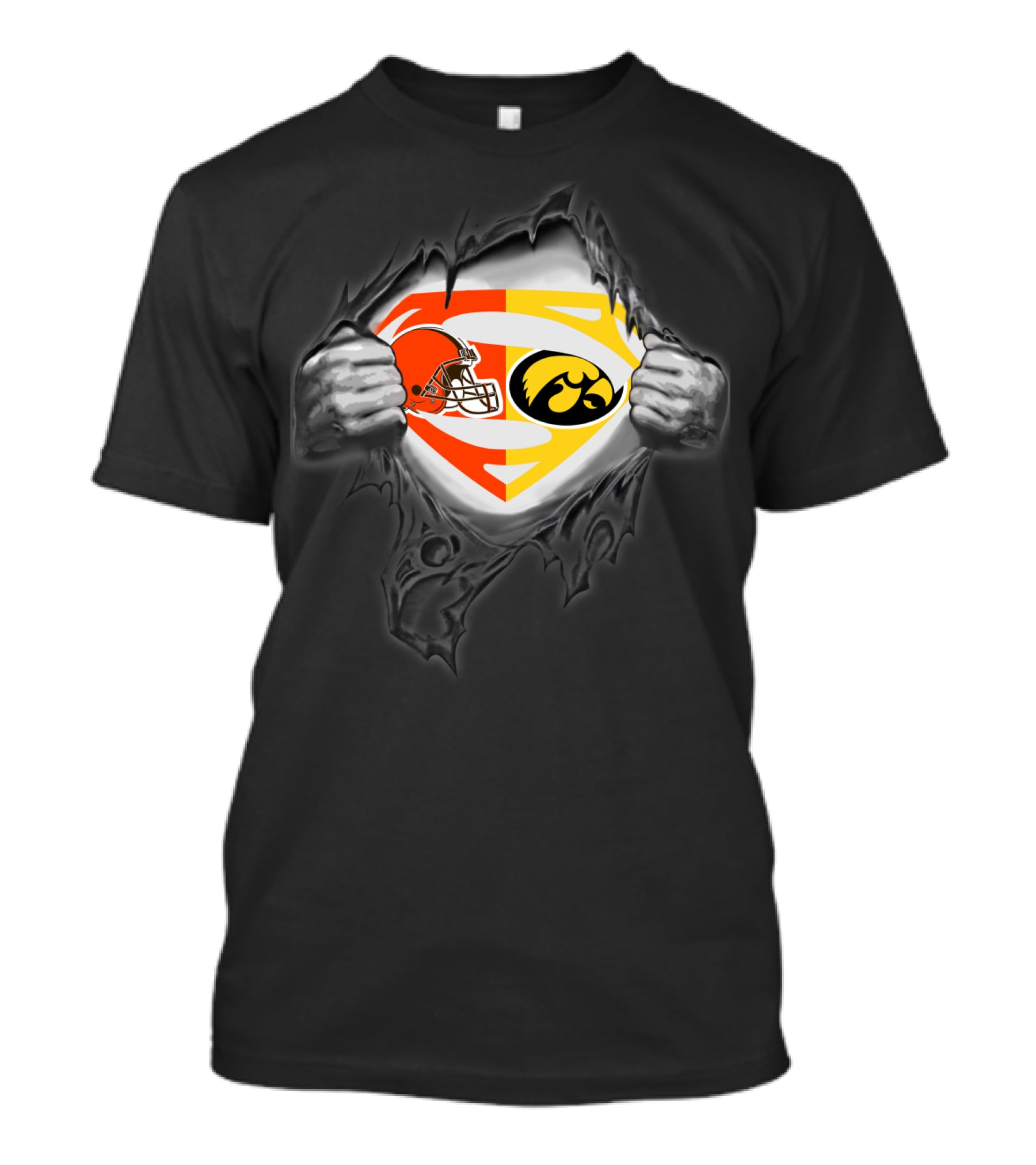 Cleveland Browns Iowa Hawkeyes Superman Logo Fusion T-Shirt
