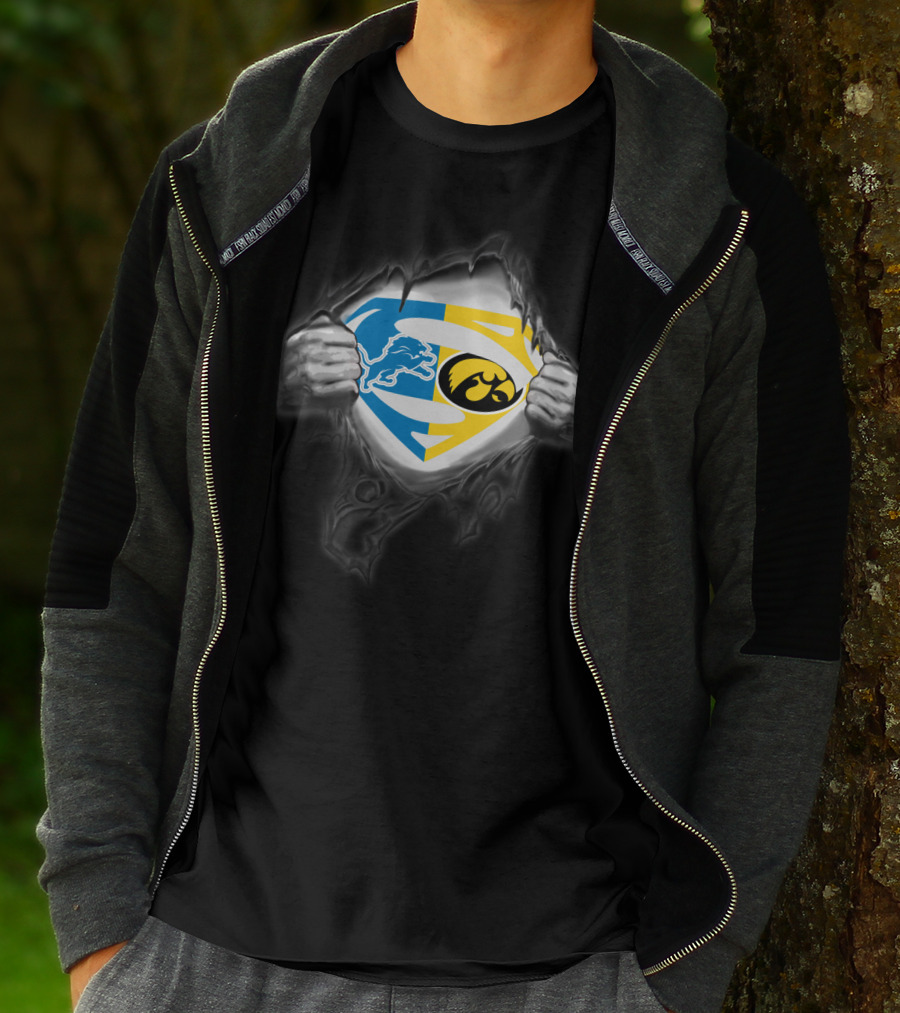 Detroit Lions Iowa Hawkeyes Superman Logo Integration T-Shirt