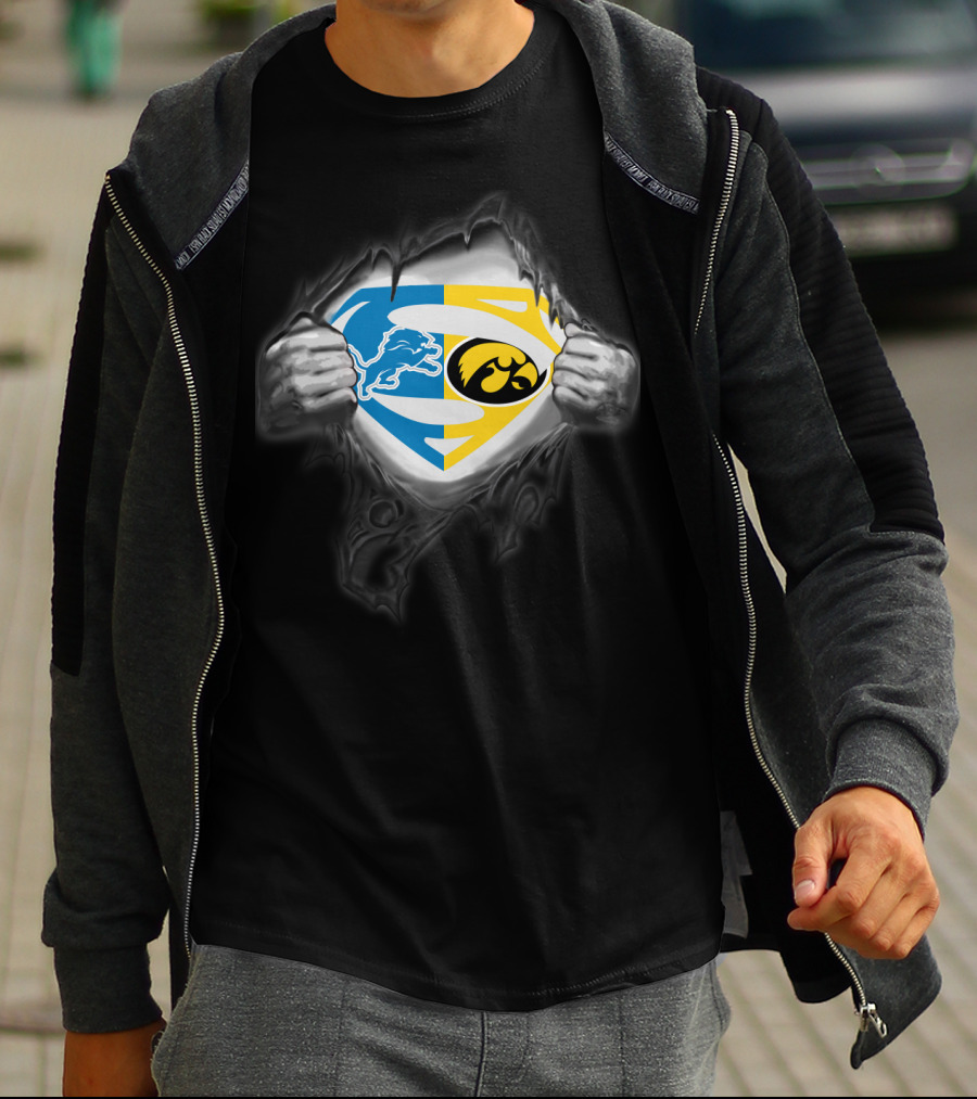 Detroit Lions Iowa Hawkeyes Superman Logo Integration T-Shirt