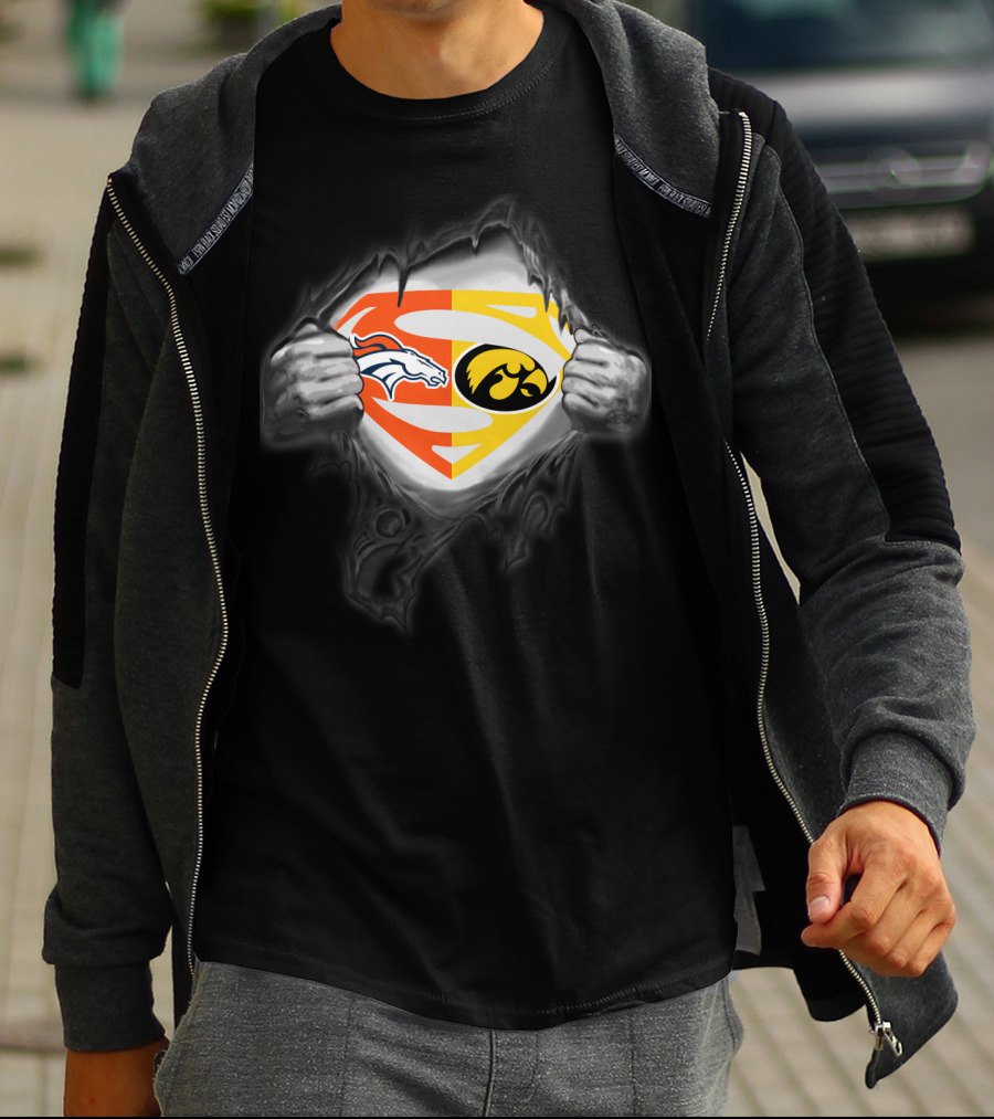 Denver Broncos Iowa Hawkeyes Superman Logo Fusion T-Shirt