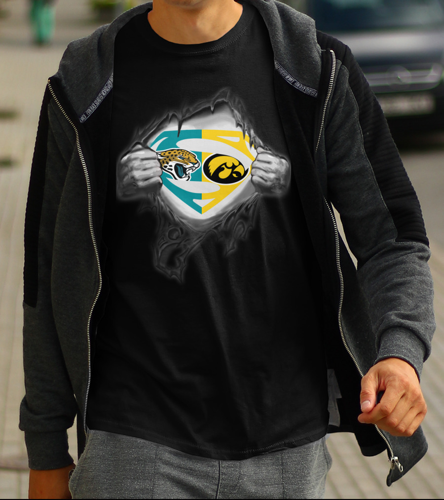 Jacksonville Jaguars Iowa Hawkeyes Superman Logo Fusion T-Shirt