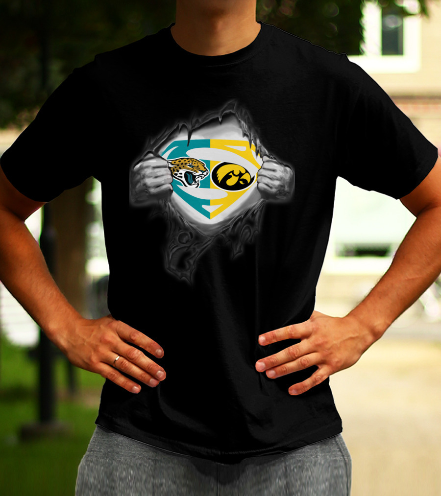 Jacksonville Jaguars Iowa Hawkeyes Superman Logo Fusion T-Shirt