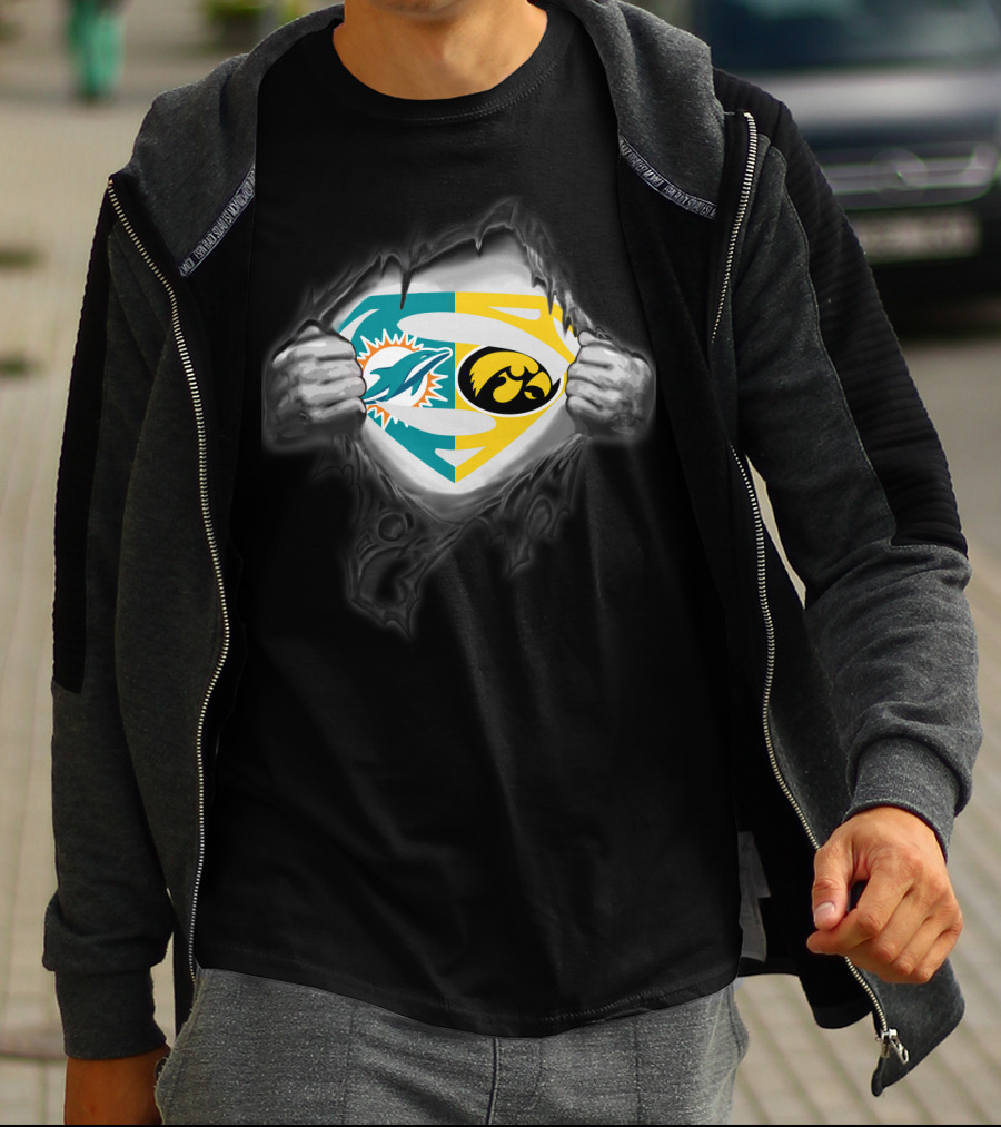 Miami Dolphins Iowa Hawkeyes Superman Logo Fusion T-Shirt