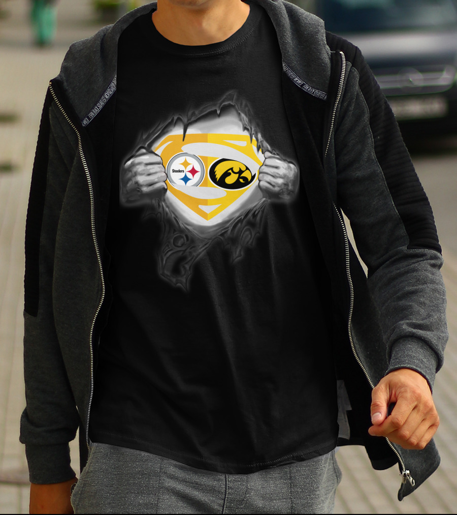 Pittsburgh Steelers Iowa Hawkeyes Superman Logo Burst Foil T-Shirt