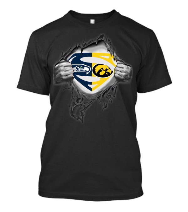 Seattle Seahawks Iowa Hawkeyes Superman Emblem Fusion T-Shirt