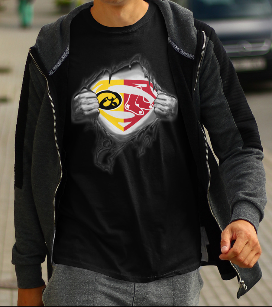 Hawkeyes Iowa Boston Red Sox Superman Logo Fusion T-Shirt