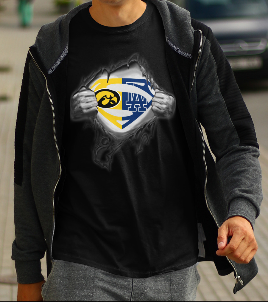Iowa Hawkeyes Los Angeles Dodgers Superman Emblem Fusion T-Shirt