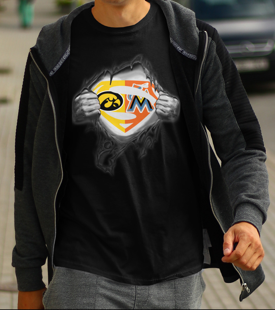 Hawkeyes Miami Marlins Superman Logo Hybrid T-Shirt