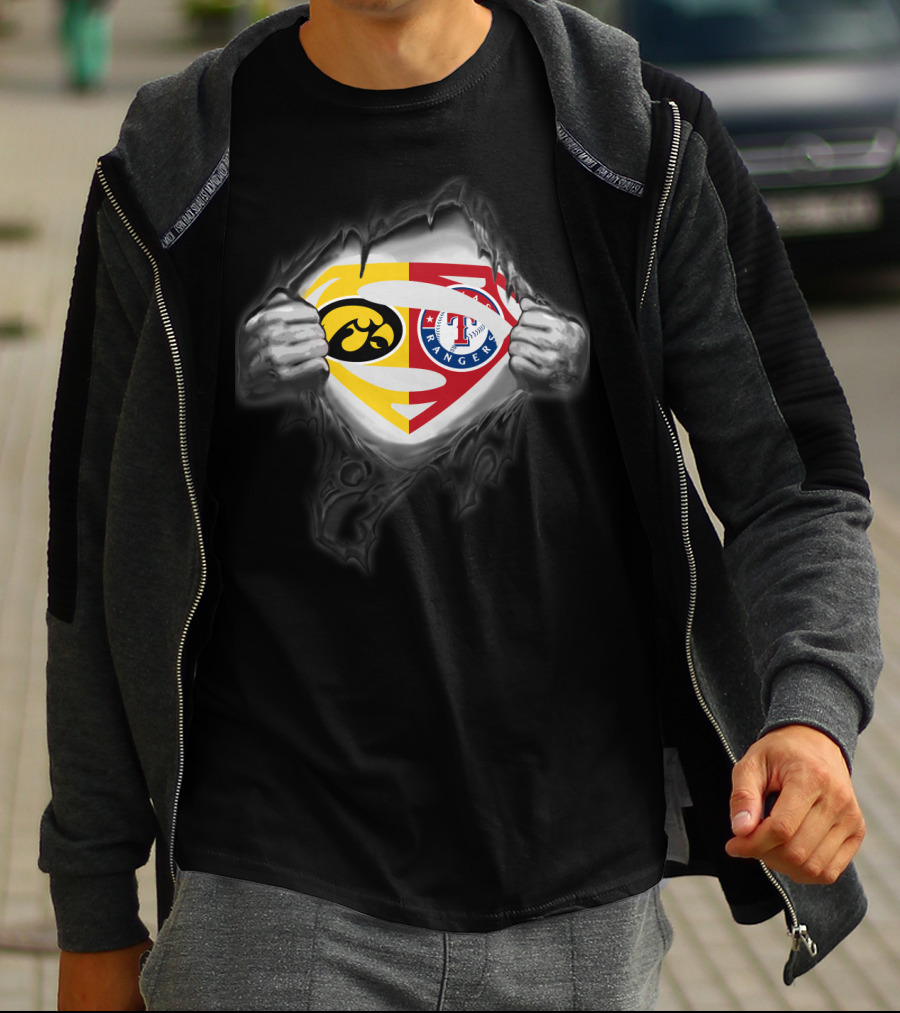 Iowa Hawkeyes Texas Rangers Superman Logo Fusion T-Shirt