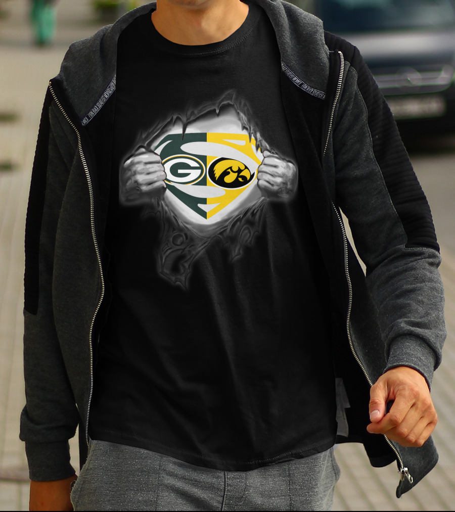 Green Bay Packers Iowa Hawkeyes Superman Logo Combo T-Shirt
