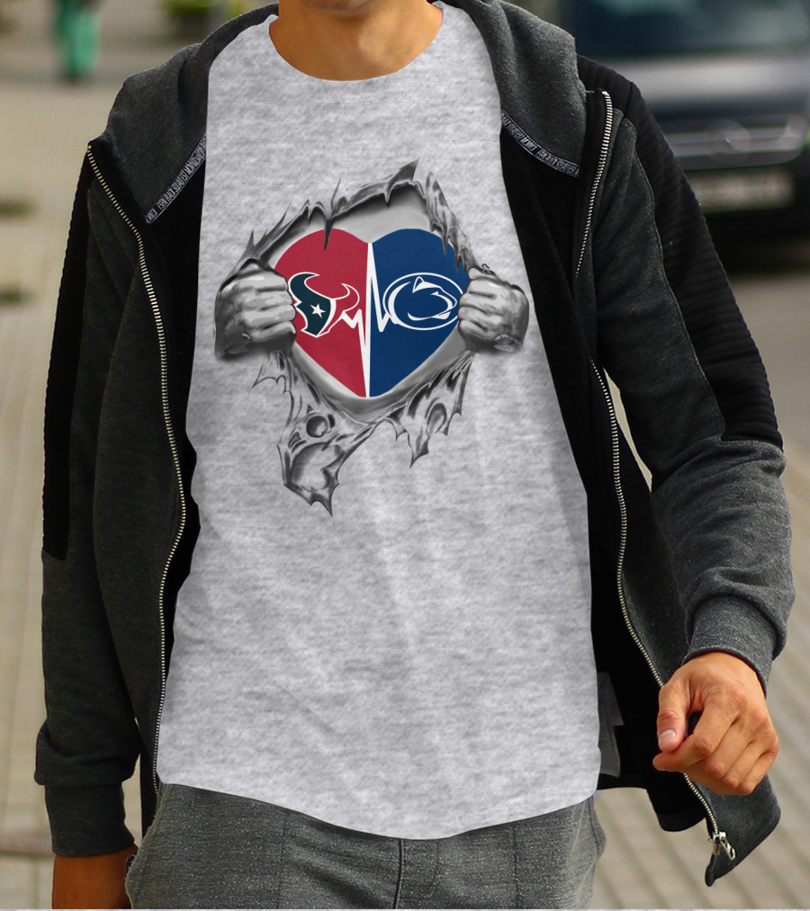 Houston Texans Penn State Heartbeat Dual Logo Fusion T-Shirt