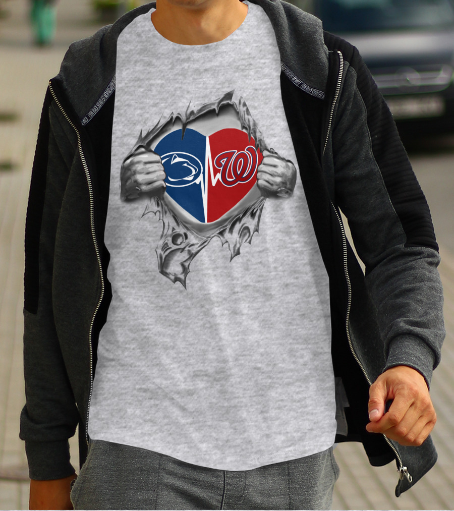 Washington Nationals Penn State Heartbeat Logo Fusion T-Shirt