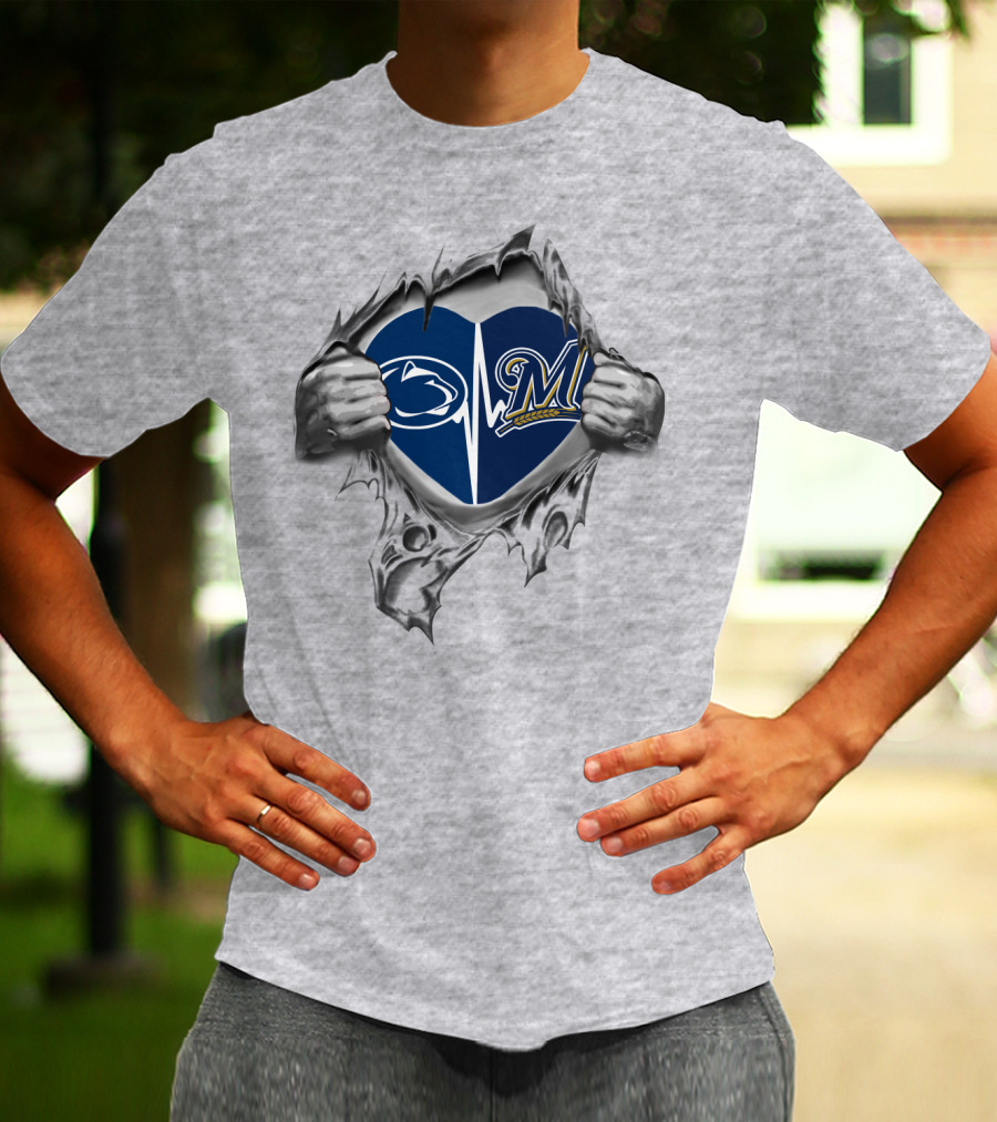 Milwaukee Brewers Penn State Heartbeat Logo Fusion T-Shirt