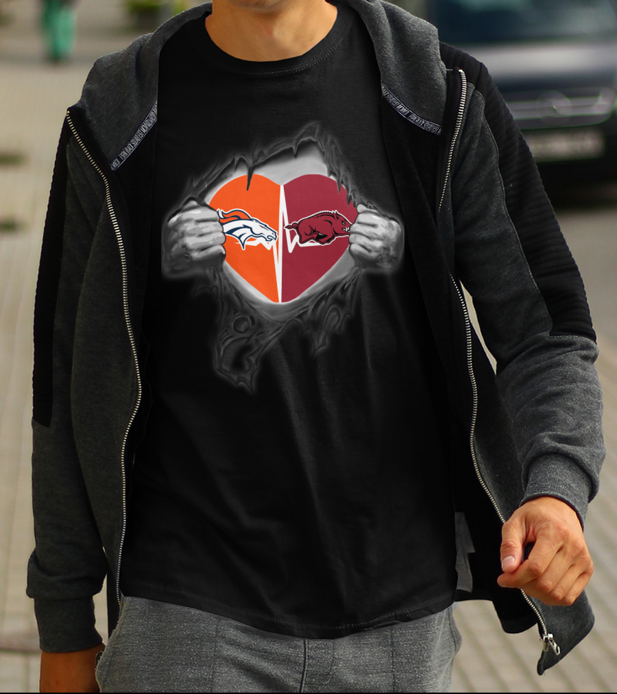 Denver Broncos Arkansas Razorbacks Heart Combo T-Shirt