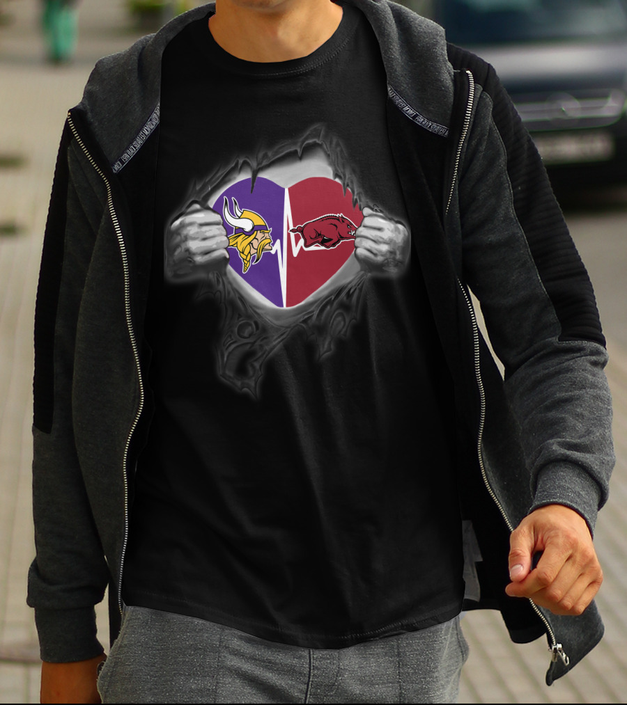 Minnesota Vikings Arkansas Razorbacks Heartbeat Tear T-Shirt