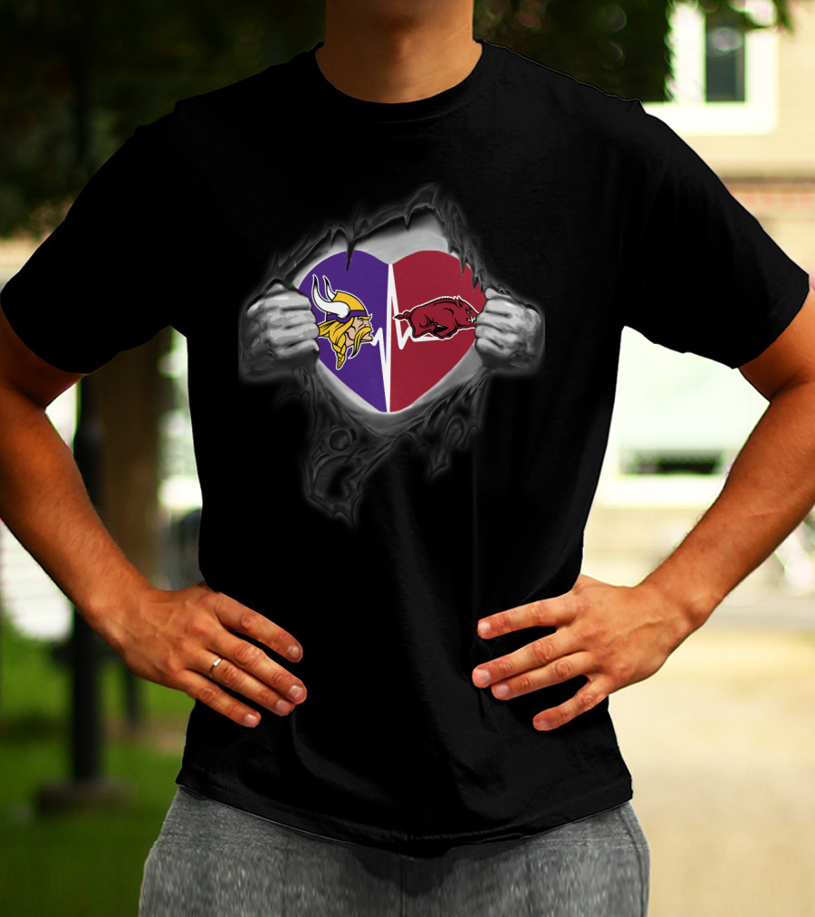 Minnesota Vikings Arkansas Razorbacks Heartbeat Tear T-Shirt