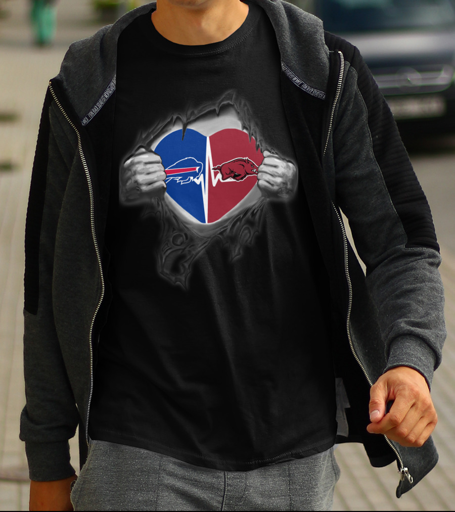 Buffalo Bills Arkansas Razorbacks Heartbeat Split Fan Passion T-Shirt