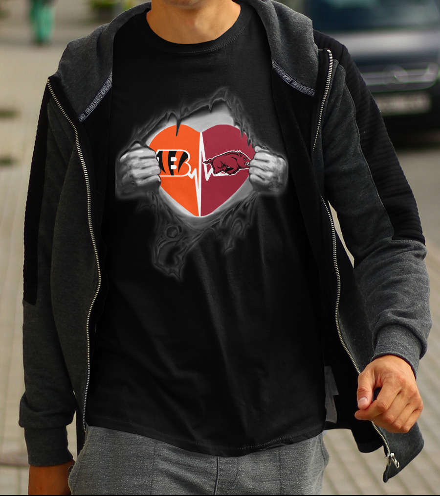 Cincinnati Bengals Arkansas Razorbacks Heartbeat Fusion T-Shirt