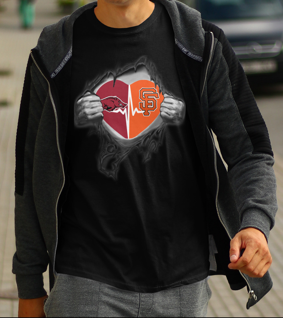 Arkansas Razorbacks San Francisco Giants Heartbeat Fan Emblem T-Shirt