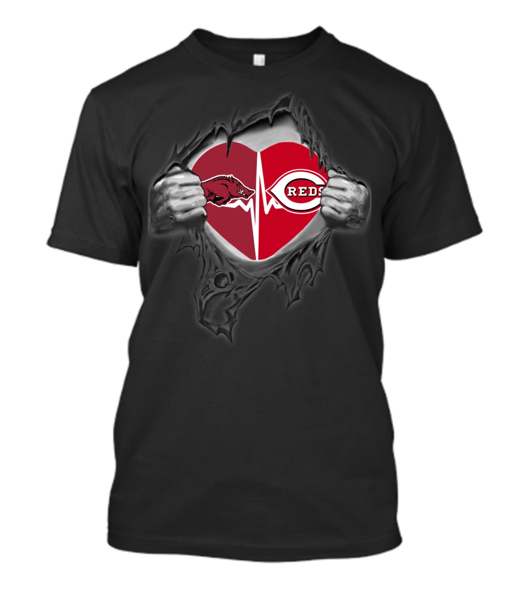 Arkansas Razorbacks Cincinnati Reds Heartbeat T-Shirt