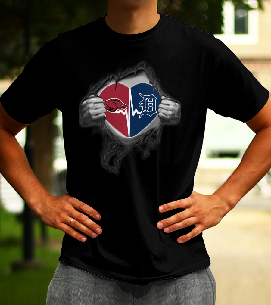 Arkansas Razorbacks Detroit Tigers Heartbeat Fusion T-Shirt