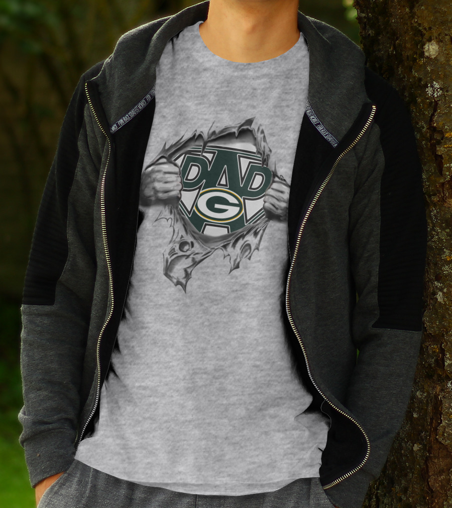 Super Dad Green Bay Packers Logo Tear Reveal T-Shirt
