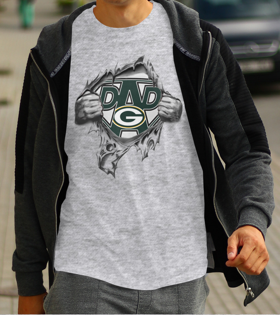 Super Dad Green Bay Packers Logo Tear Reveal T-Shirt